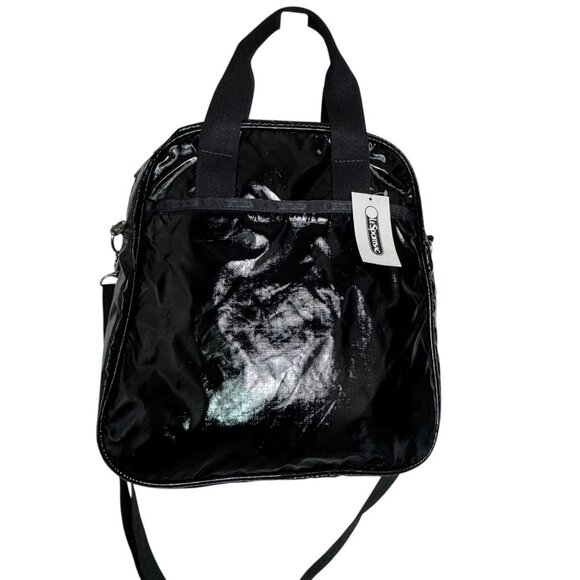 LeSportSac Black Shiny Vertical Overnighter Bag NWT detachable Strap - Picture 11 of 11